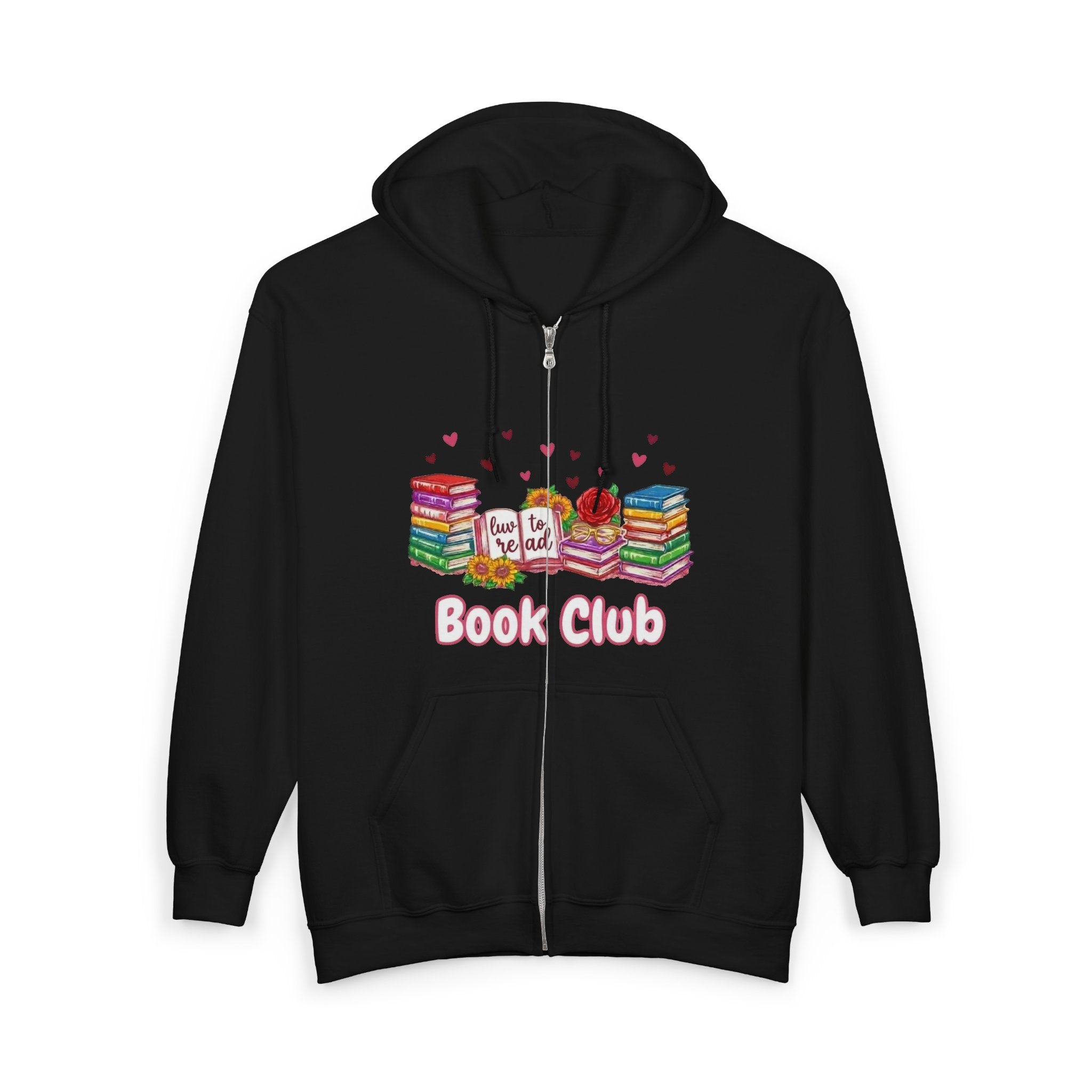 Book Club Zip Hoodie — Cute Stacked Books Design