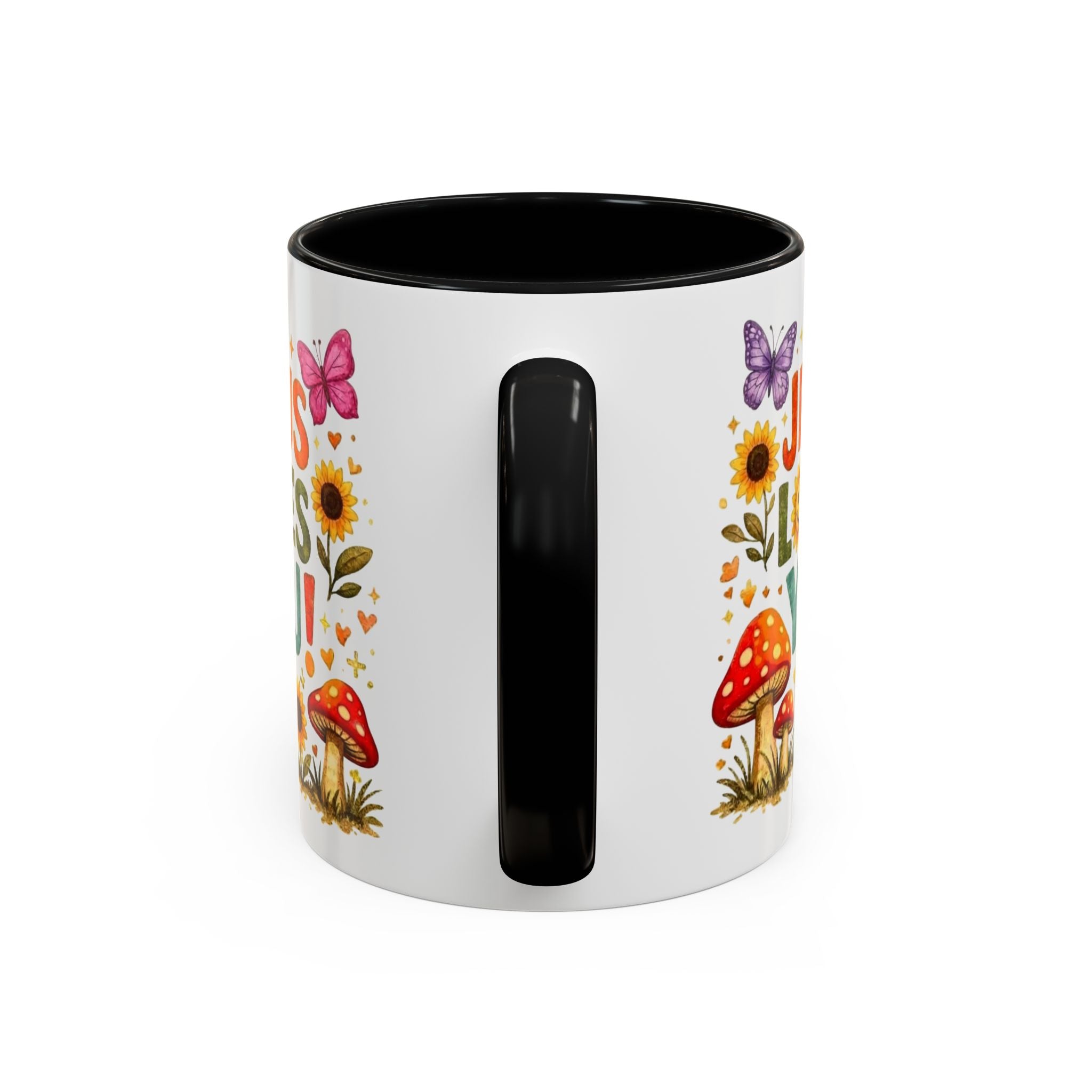 Jesus Loves You Coffee Mug — Floral Sunflower & Mushroom Accent Mug