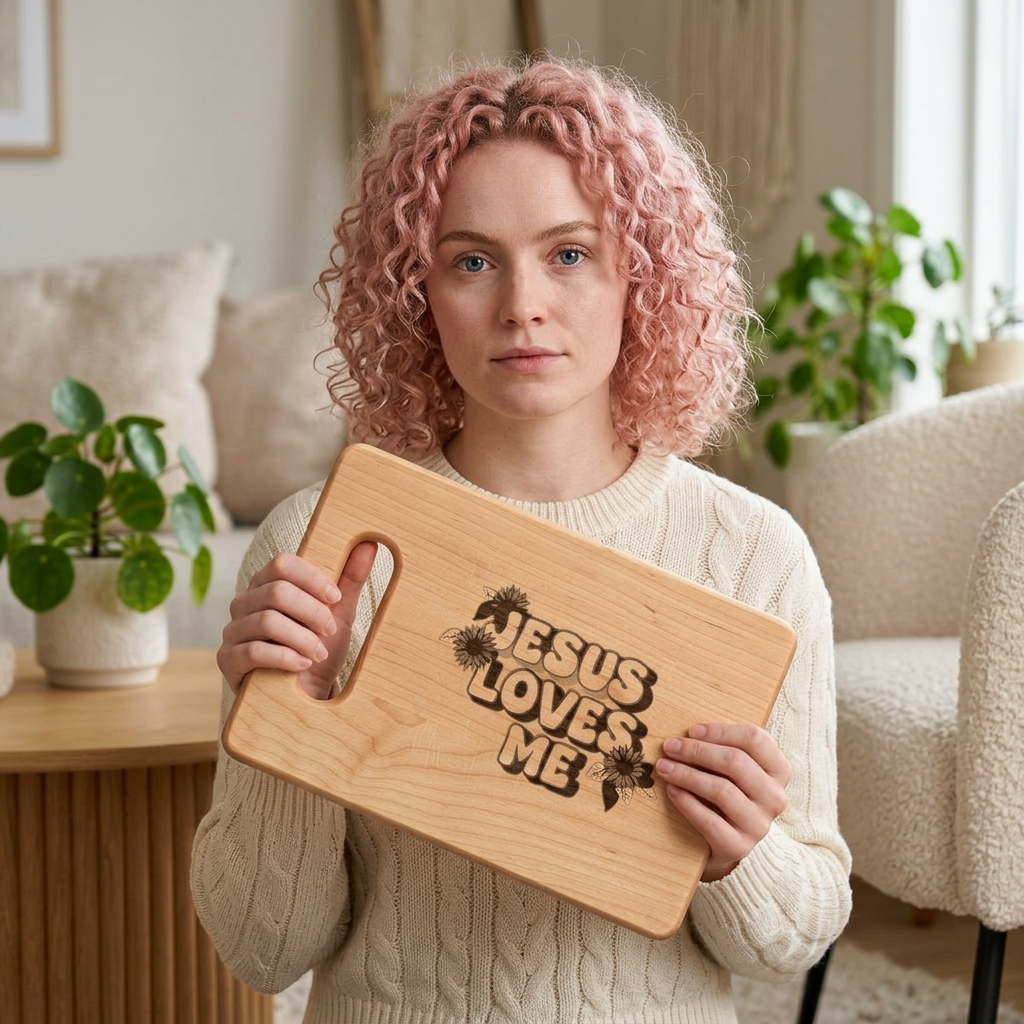 Jesus Loves Me Engraved Wooden Cutting Board — Faith Kitchen Serving & Gift