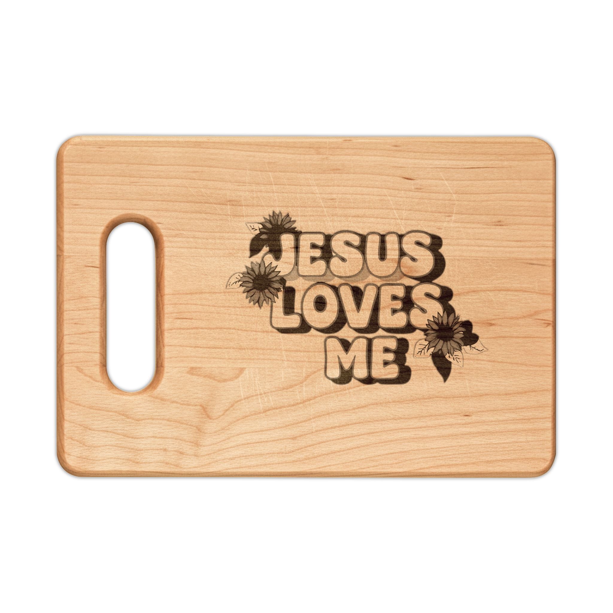 Jesus Loves Me Engraved Wooden Cutting Board — Faith Kitchen Serving & Gift