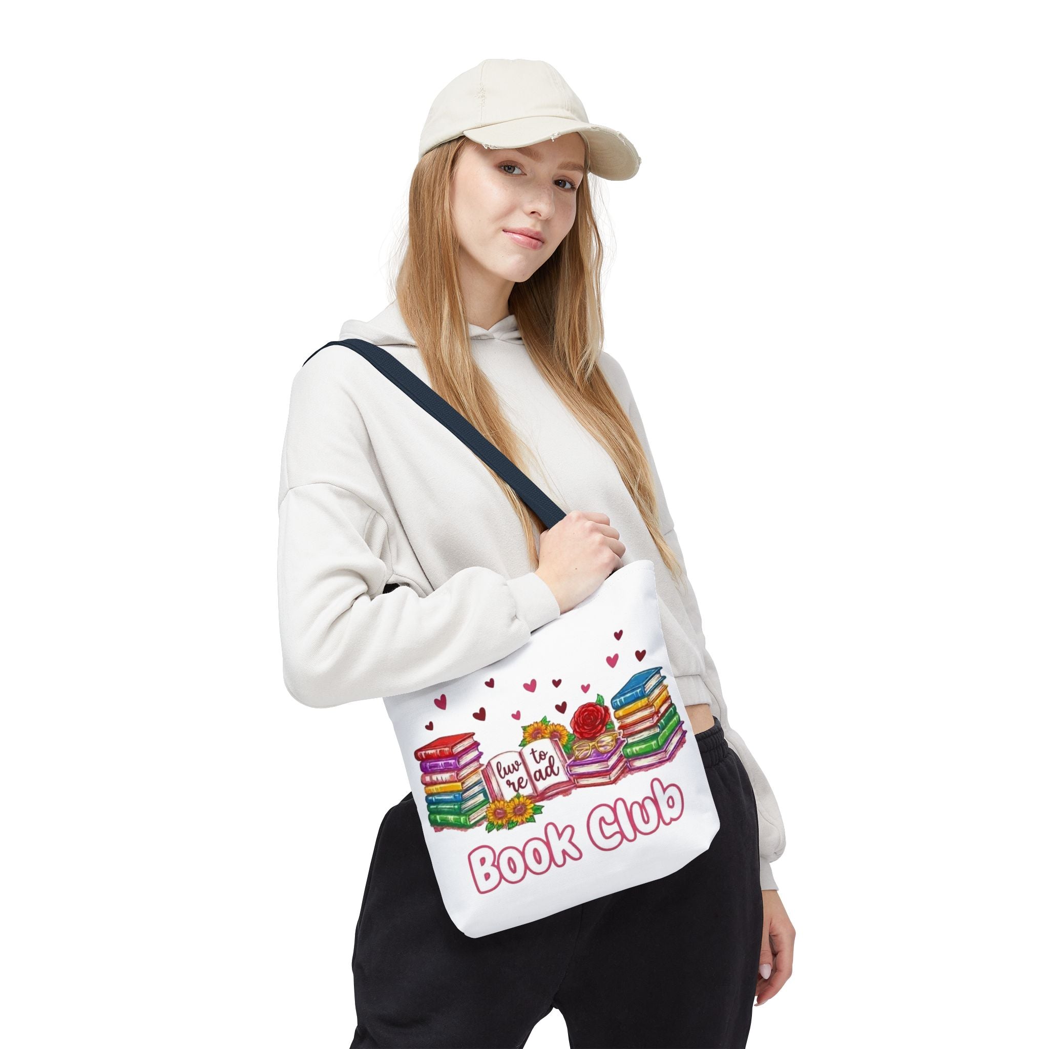 Book Club Tote Bag – 'Love to Read' Stacked Books Design