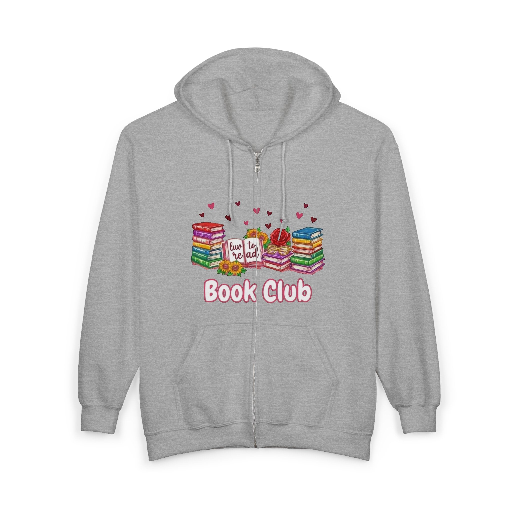 Book Club Zip Hoodie — Cute Stacked Books Design
