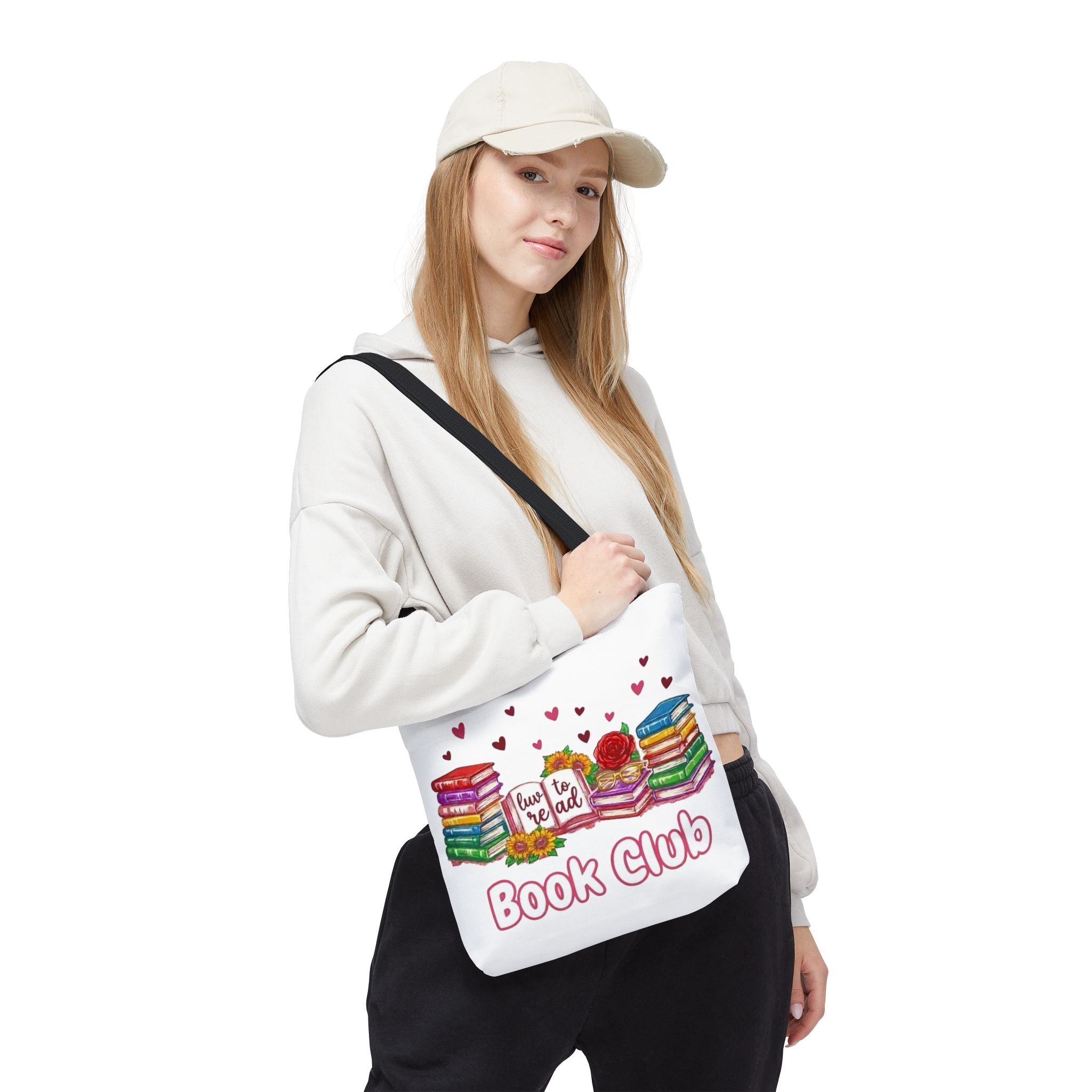 Book Club Tote Bag – 'Love to Read' Stacked Books Design