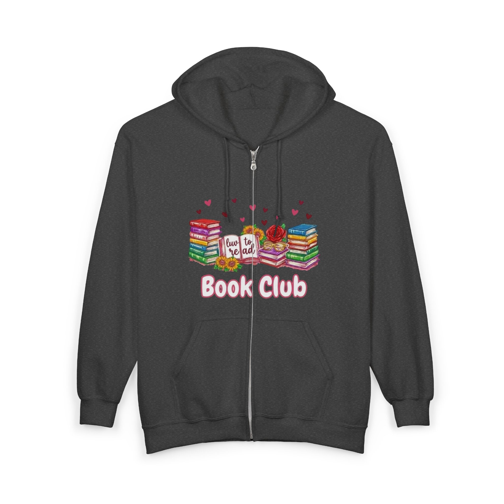 Book Club Zip Hoodie — Cute Stacked Books Design